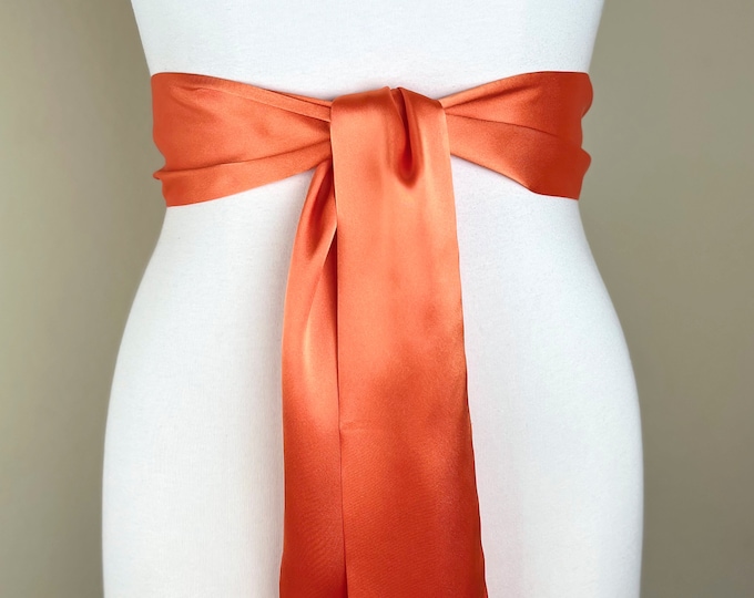 Wide Light Orange Sash Belt, Light Orange Satin Sash, Orange Dress Sash, Orange Wedding Sash, Orange Satin Sash Belt, Satin Swank