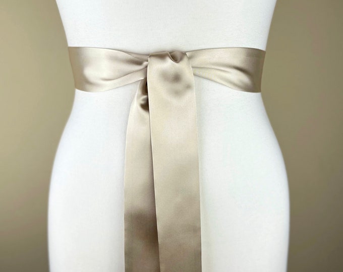 Sand Beige Sash, Beige Satin Sash Belt, Bridesmaid Sash, Deep Champagne Wedding Dress Sash, Bridal Sash, Wedding Gown Sash, Satin Swank