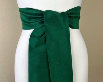 Wide Textured Alpine Green Sash Belt, Green Dupioni Sash, Dark Green Dress Sash, Dupioni Belt, Green Wedding & Bridesmaid Sash, Satin Swank