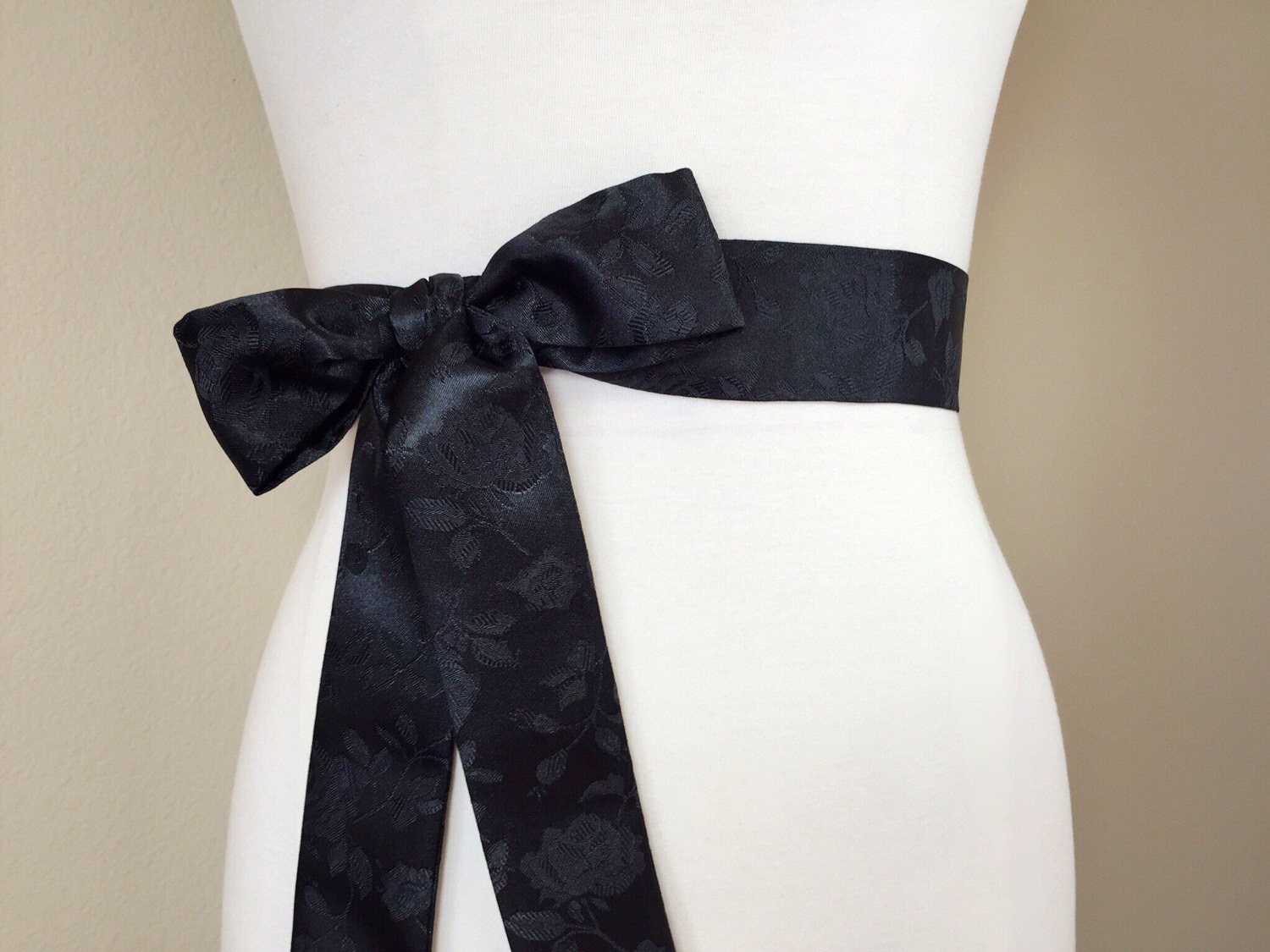 Black Satin Sash in Rose Jacquard Black Rose Sash Brocade Etsy