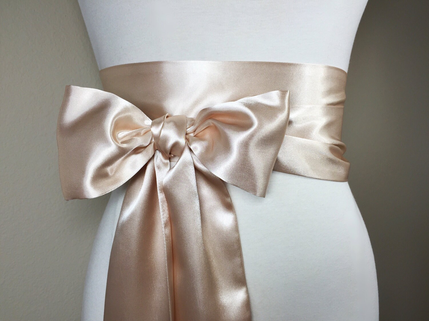 Champagne Satin Sash, Wide Champagne Sash Belt, Satin Obi Sash Belt