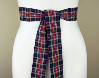 Narrow Tartan Sash, Navy & Red Plaid Sash Belt, Tartan Sash Belt, Plaid Sash, Tartan Plaid Accessories, Navy Plaid Sash Belt, Satin Swank