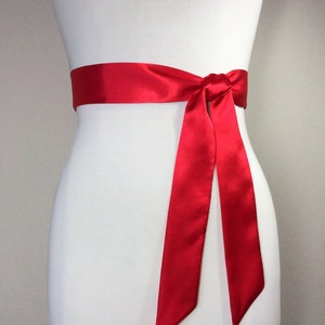 Narrow Red Sash, Red Satin Sash Bridesmaid Sash, Red Wedding Dress Sash, Bridal Sash, Bright Red Satin Sash Belt, Red Dress Sash Satin Swank