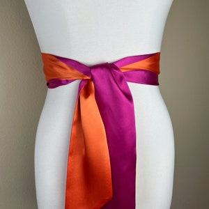 Color Block Pink & Orange Satin Sash, Wide Orange Pink Sash Belt, Pink Satin Sash, Color Block Dress Sash, Orange Satin Sash, Satin Swank image 8