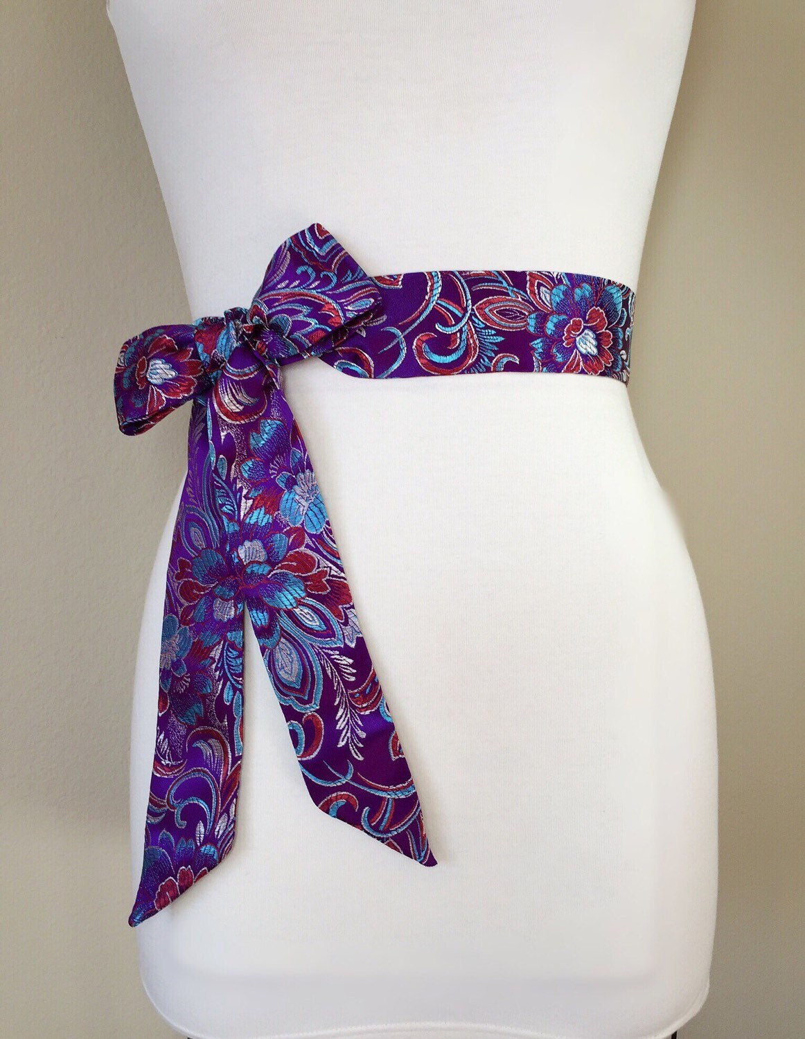 Purple Brocade Sash, Purple Sash in Chinese Brocade, Purple Satin Sash