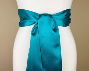 Teal Satin Sash, Teal Sash Belt, Wide Teal Wedding Dress Sash, Deep Turquoise Sash, Teal Bridal Sash Belt, Teal Bridesmaid Sash, Satin Swank