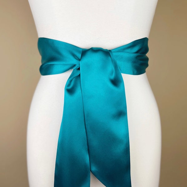 Teal Satin Sash, Teal Sash Belt, Wide Teal Wedding Dress Sash, Deep Turquoise Sash, Teal Bridal Sash Belt, Teal Bridesmaid Sash, Satin Swank