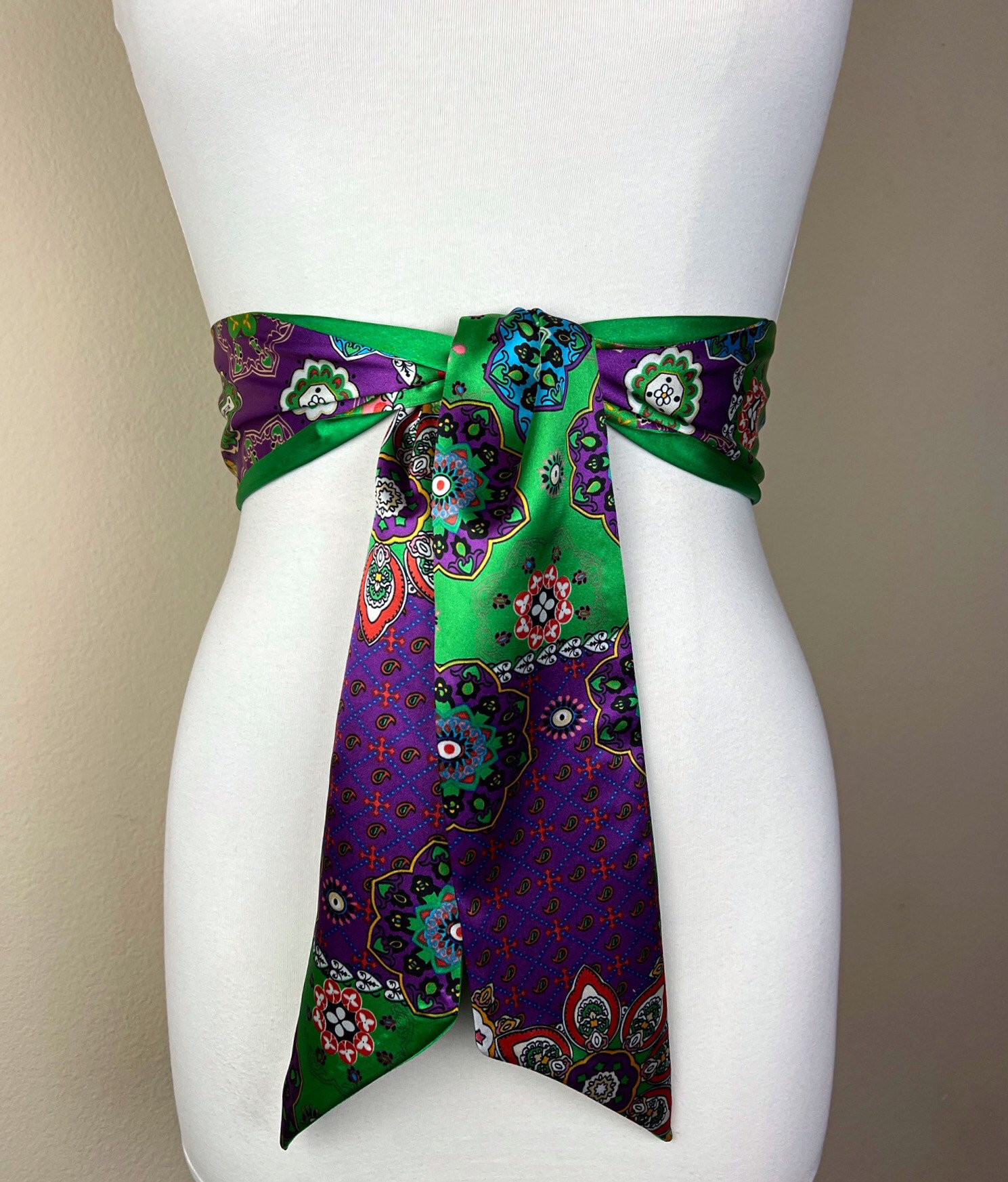 Moroccan Print Sash in Purple & Green, Bohemian Sash Belt, Marrakesh