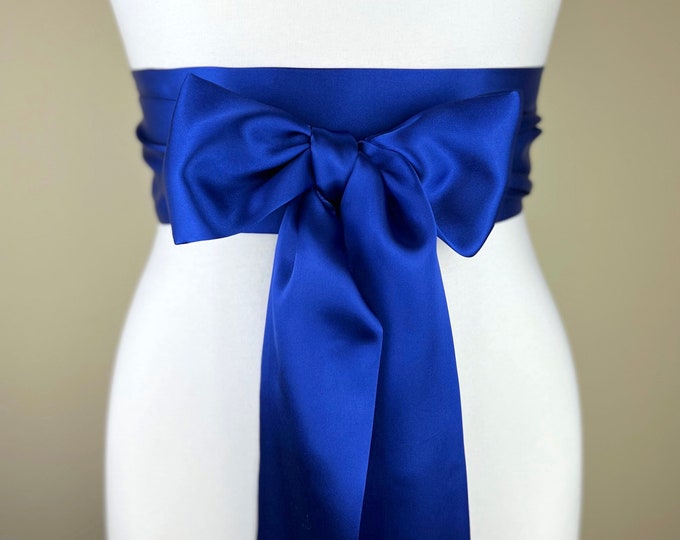 Cobalt Satin Sash, Cobalt Blue Sash, Bridal Sash, Blue Wedding Dress Sash, Dark Royal Blue Dress Sash, Cobalt Wedding Gown Sash, Satin Swank