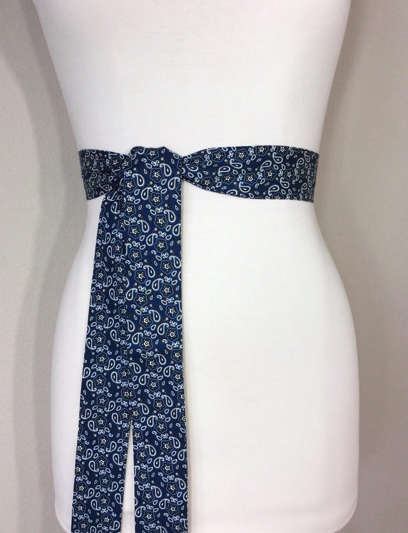 Navy Bandana Sash Belt, Blue Bandana Print Sash Belt, Narrow Paisley ...