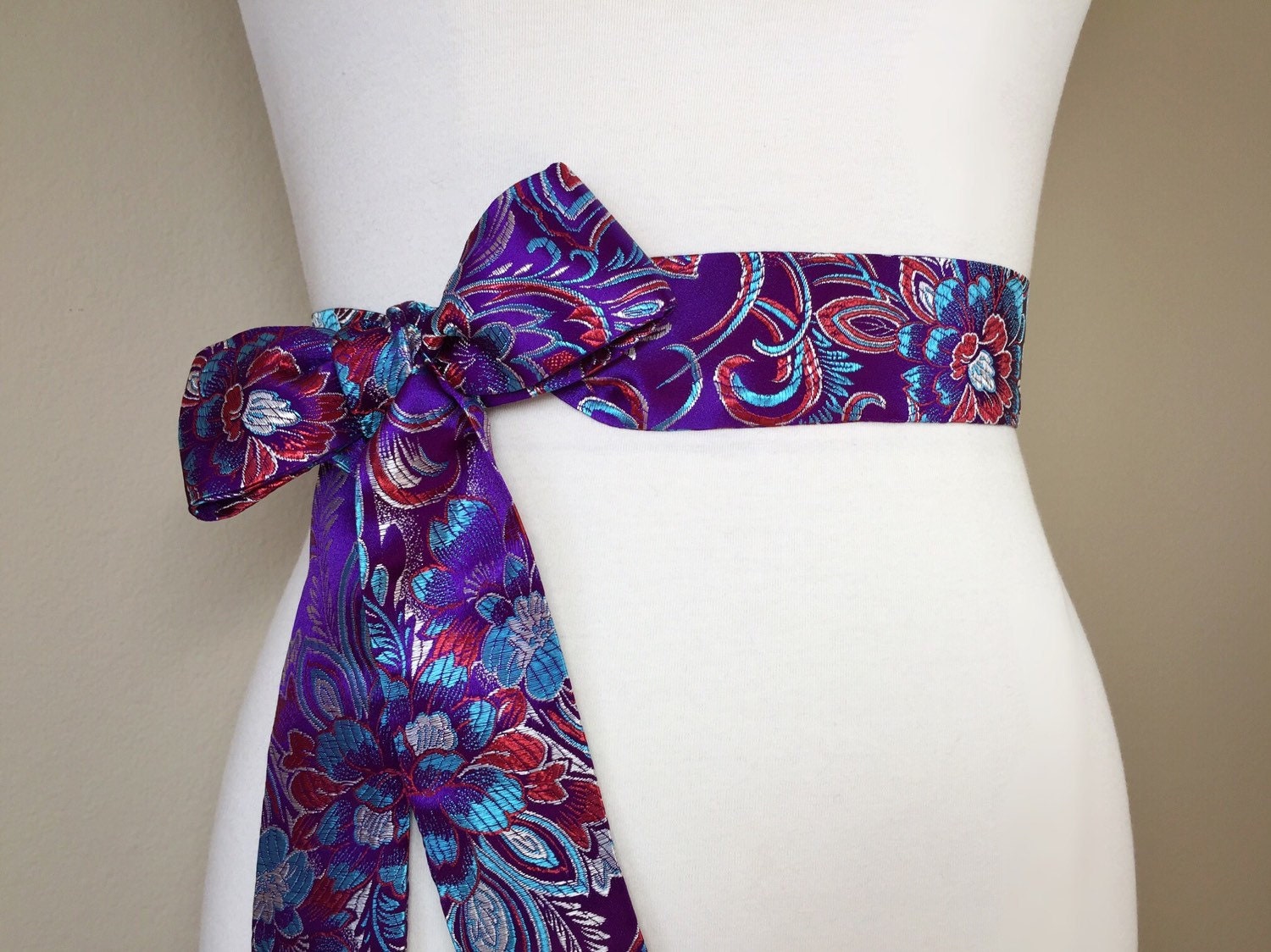 Purple Brocade Sash, Purple Sash in Chinese Brocade, Purple Satin Sash ...