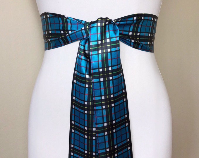 Thomson Tartan Sash, Scottish Tartan Belt, Blue Plaid Sash Belt, Clan Thomson Tartan Accessories, Thompson Tartan Sash Belt, Satin Swank