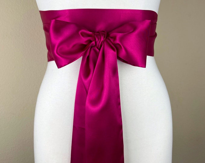 Magenta Satin Sash, Magenta Sash, Obi Sash Belt, Fuchsia Satin Sash, Magenta Wedding Sash, Bridal Sash, Bridesmaid Dress Sash, Satin Swank