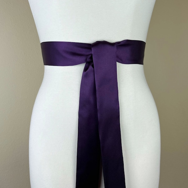 Narrow Plum Sash, Purple Plum Satin Sash, Eggplant Sash, Plum Sash Belt, Bridesmaid Sash, Plum Wedding Dress Sash, Bridal Sash, Satin Swank