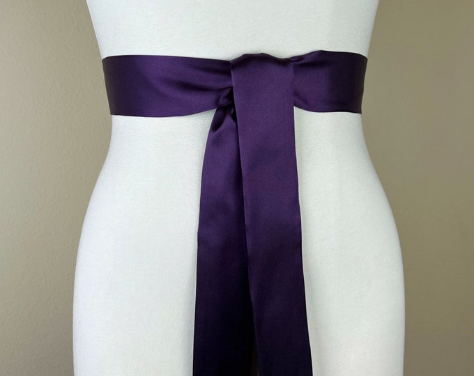 Narrow Plum Sash, Purple Plum Satin Sash, Eggplant Sash, Plum Sash Belt, Bridesmaid Sash, Plum Wedding Dress Sash, Bridal Sash, Satin Swank