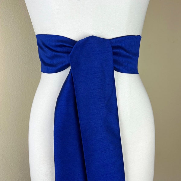 Wide Textured Electric Blue Sash Belt, Blue Dupioni Sash, Cobalt Blue Dress Sash, Dupioni Belt, Blue Wedding & Bridesmaid Sash, Satin Swank