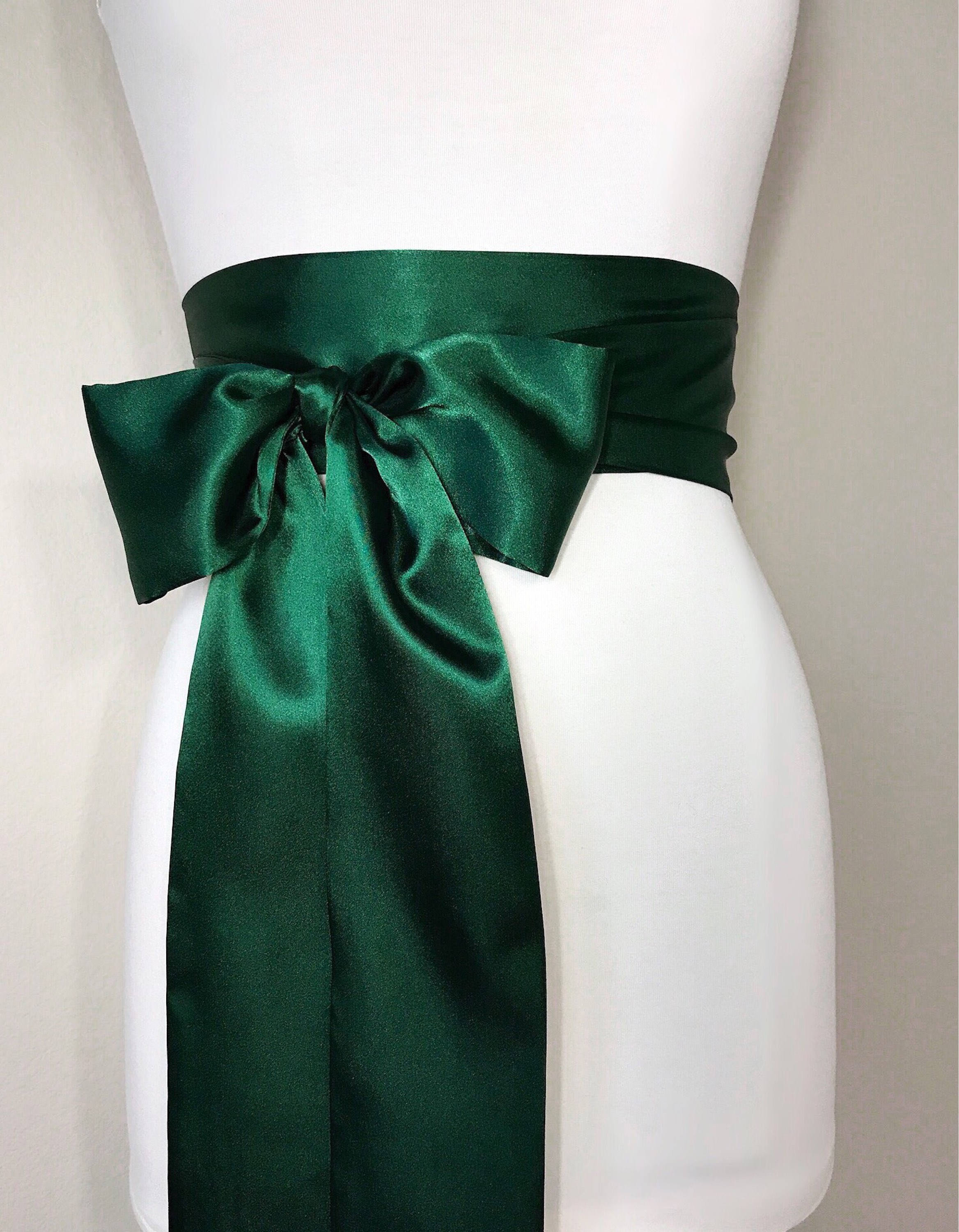 Hunter Green Sash, Hunter Satin Sash, Obi Belt, Hunter Green Satin Sash