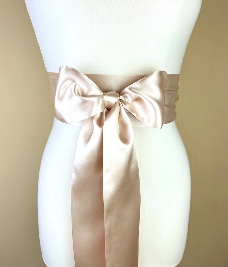 Champagne Satin Sash, Wide Champagne Sash Belt, Satin Obi Sash Belt, Bridal Sash, Bridesmaid Sash, Champagne Wedding Dress Sash, Satin Swank image 7