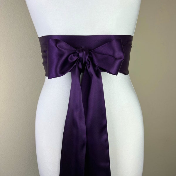 Plum Sash, Plum Satin Sash, Eggplant Sash, Deep Purple Sash Belt, Eggplant Satin Sash Belt, Obi Wrap, Wedding Sash, Bridal Sash, Satin Swank