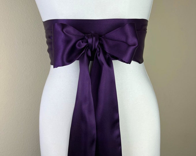 Plum Sash, Plum Satin Sash, Eggplant Sash, Deep Purple Sash Belt, Eggplant Satin Sash Belt, Obi Wrap, Wedding Sash, Bridal Sash, Satin Swank