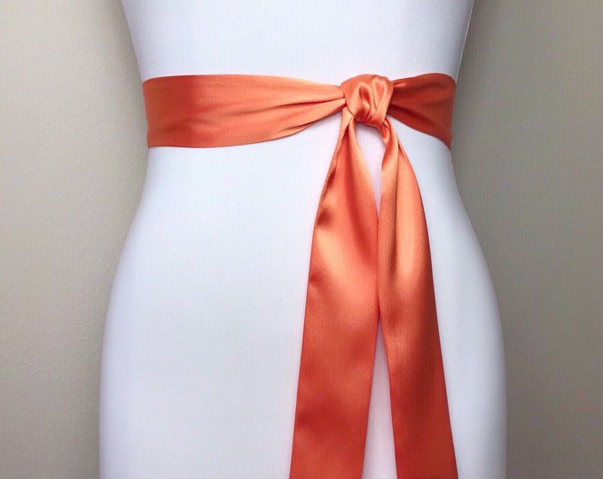 Narrow Light Orange Sash Belt, Light Orange Satin Sash, Narrow Orange Dress Sash, Orange Wedding Sash, Orange Satin Sash Belt, Satin Swank