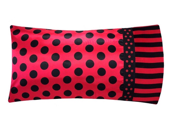 Pink Satin Pillowcase Black Polka Dot Pillow Case Satin Swank Pink Black Satin Pillowcase Pink Black Pillow Black White Pink Bedding Pillowcases Sheets Pillowcases