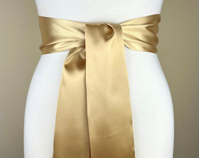 Pale Gold Satin Sash, Light Gold Sash Belt, Wide Gold Wedding Dress Sash, Gold Bridal Sash Belt, Pale Gold Bridesmaid Sash, Satin Swank