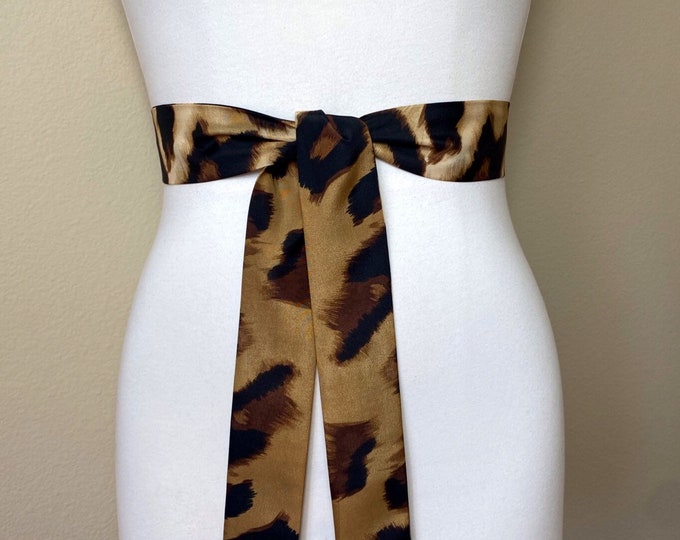 Big Cat Leopard Sash Belt, Narrow Leopard Print Sash Belt, Animal Print Sash, Brown Leopard Belt, Leopard Print Accessories, Satin Swank