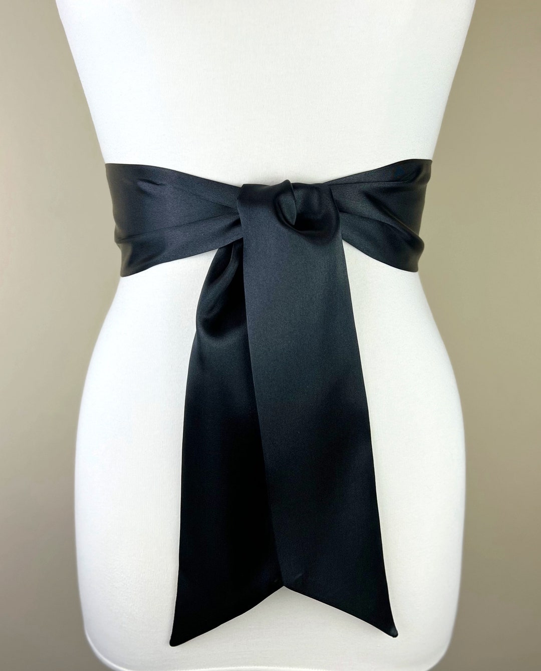 Black Satin Sash, Solid Black Sash Belt, Wedding Dress Sash, Black