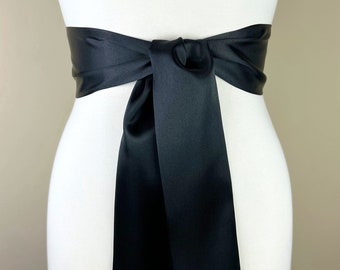 Black Satin Sash, Solid Black Sash Belt, Wedding Dress Sash, Black Dress Sash, Cocktail Dress Belt, Bridesmaid Sash, Satin Swank