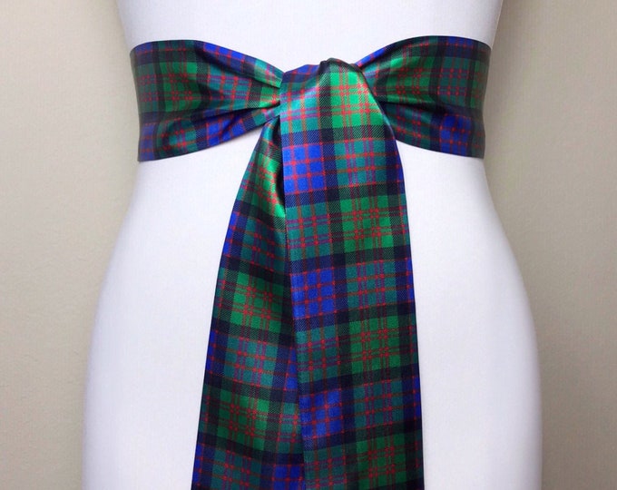 Cameron Tartan Sash Belt, Scottish Tartan Belt, Green & Blue Plaid Sash, Clan Cameron Tartan Accessories, Cameron Scottish Sash, Satin Swank