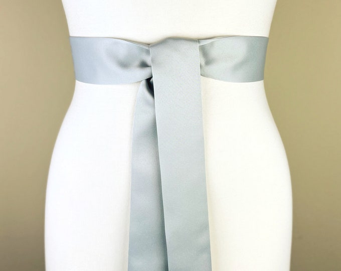 Narrow Matte Satin Sash in Pale Gray, Dove Gray Sash Belt, Pastel Gray Wedding Dress Sash, Gray Matte Satin Dress Sash, Satin Swank Sash