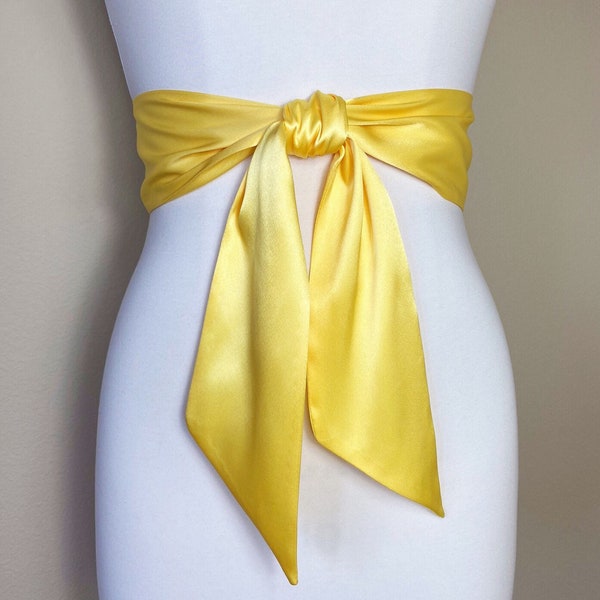 Sunny Yellow Satin Sash, Yellow Sash Belt, Wide Yellow Wedding Dress Sash, Yellow Bridal Sash Belt, Lemon Yellow Bridesmaid Sash Satin Swank