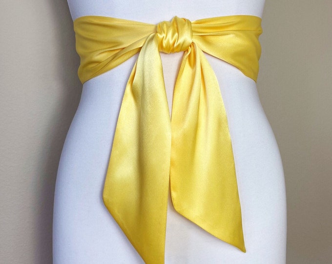 Sunny Yellow Satin Sash, Yellow Sash Belt, Wide Yellow Wedding Dress Sash, Yellow Bridal Sash Belt, Lemon Yellow Bridesmaid Sash Satin Swank