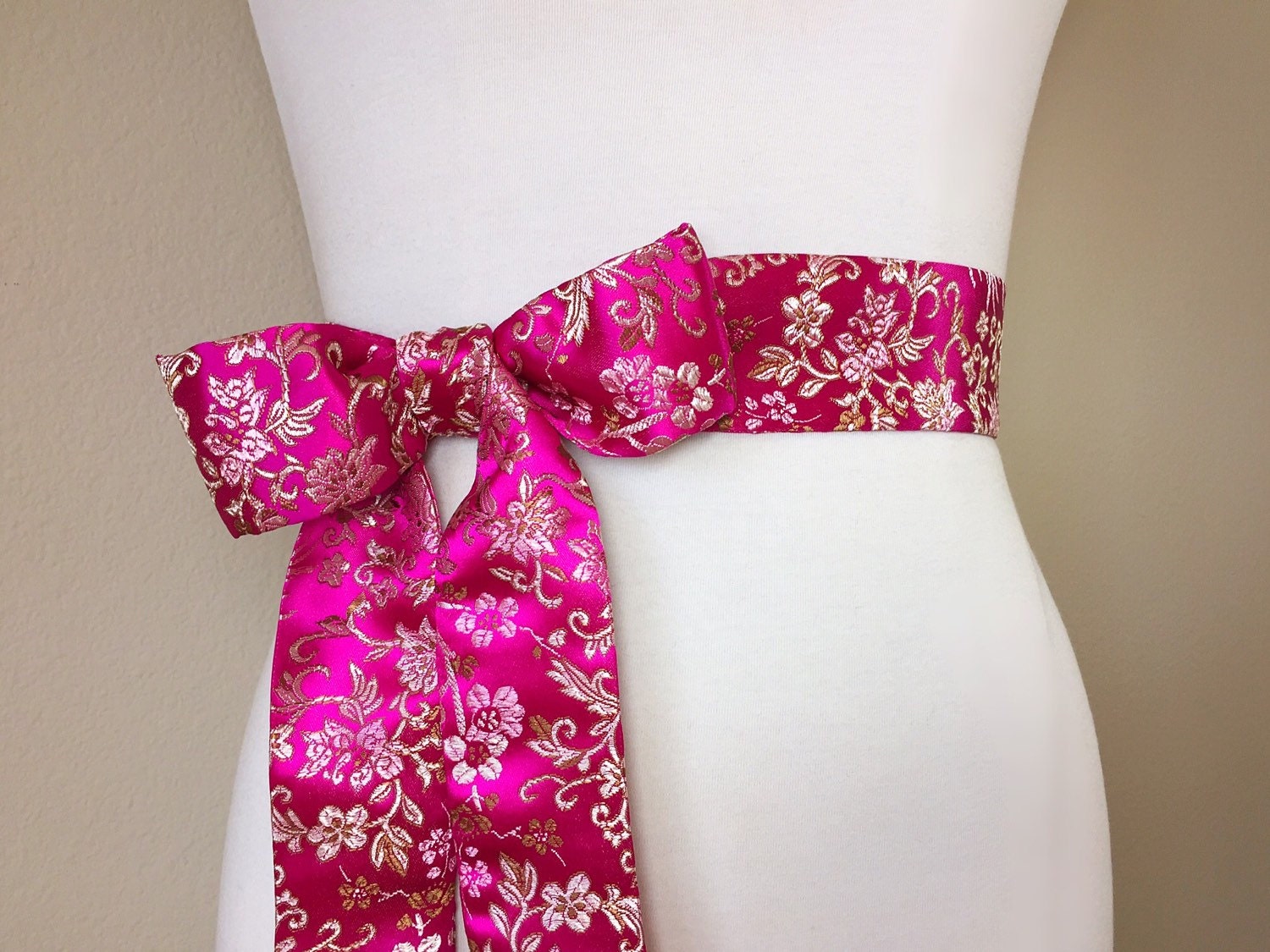 Hot Pink Sash in Asian Brocade Pink Floral Sash in Gold Satin Etsy