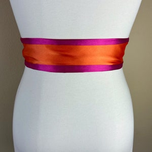 Color Block Pink & Orange Satin Sash, Wide Orange Pink Sash Belt, Pink Satin Sash, Color Block Dress Sash, Orange Satin Sash, Satin Swank image 4