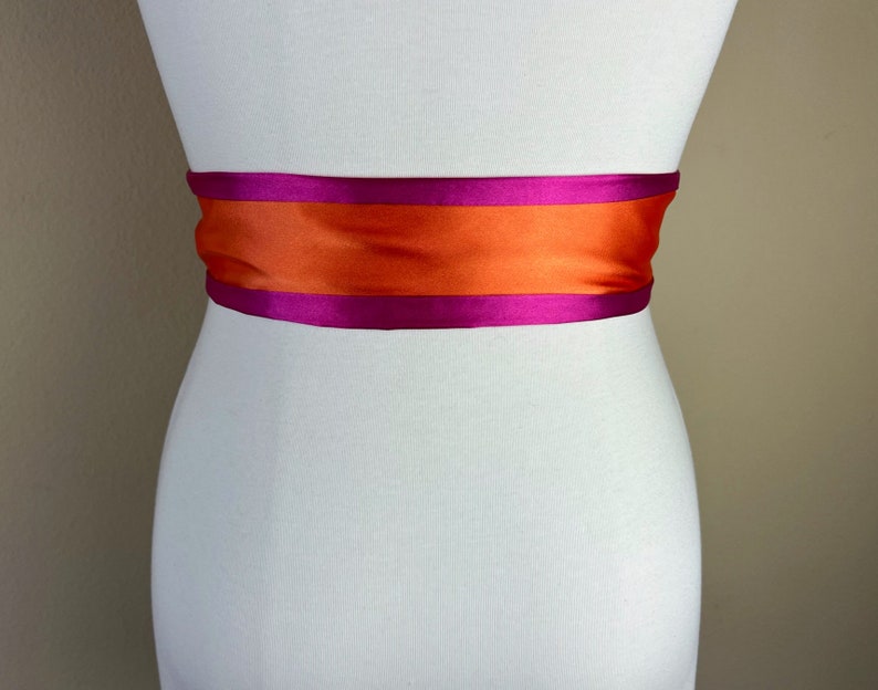 Color Block Pink & Orange Satin Sash, Wide Orange Pink Sash Belt, Pink Satin Sash, Color Block Dress Sash, Orange Satin Sash, Satin Swank image 4