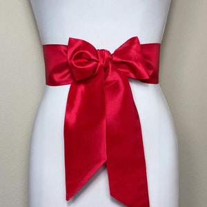 Crisp Taffeta Sash in Bright Red (MORE COLORS AVAILABLE), Taffeta Bow Belt, Formal Dress Sash, Christmas Sash, Holiday Sash, Satin Swank