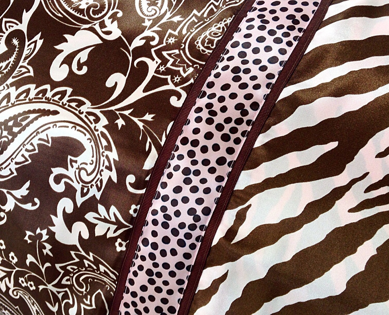 Pink and Brown Paisley Satin Pillowcase, Brown and Pink 