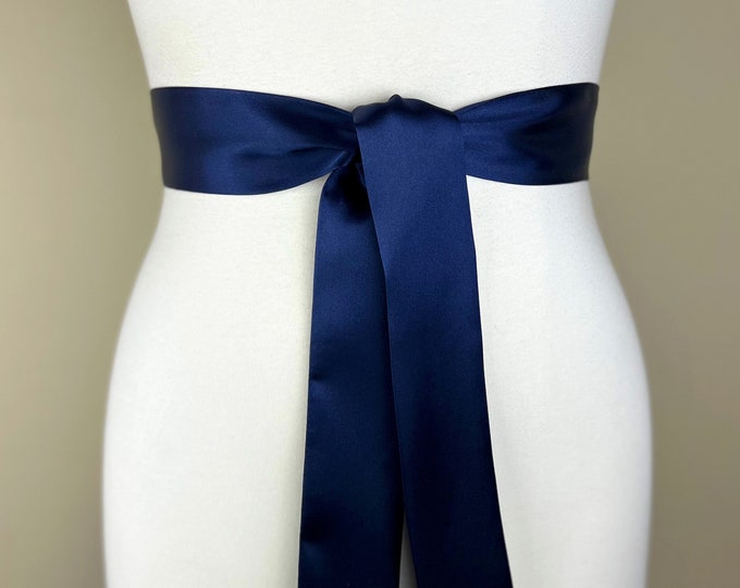 Narrow Navy Sash, Navy Satin Sash, Navy Blue Sash, Navy Sash Belt, Bridesmaid Sash, Navy Wedding Dress Sash, Bridal Sash, Satin Swank