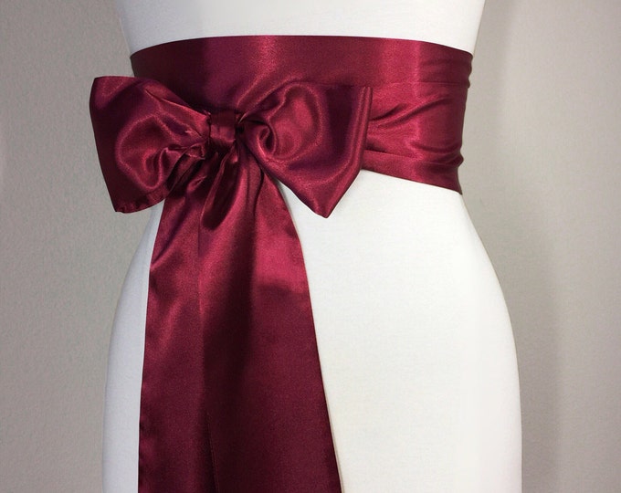 Burgundy Sash, Burgundy Satin Sash, Maroon Sash, Holiday Sash, Wine Sash Belt, Wrap Belt, Obi Belt, Wedding Sash, Bridal Sash, Satin Swank