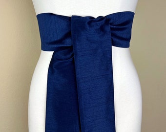 Wide Textured Navy Sash Belt, Navy Dupioni Sash, Dark Blue Dress Sash, Dupioni Fabric Belt, Navy Blue Wedding & Bridesmaid Sash, Satin Swank