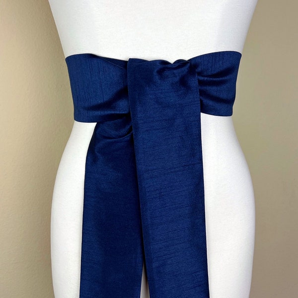 Wide Textured Navy Sash Belt, Navy Dupioni Sash, Dark Blue Dress Sash, Dupioni Fabric Belt, Navy Blue Wedding & Bridesmaid Sash, Satin Swank