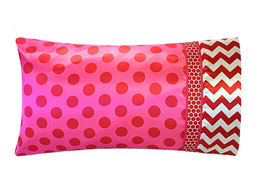Pink and Red Polka Dot Satin Pillowcase Red Chevron Pillow Etsy