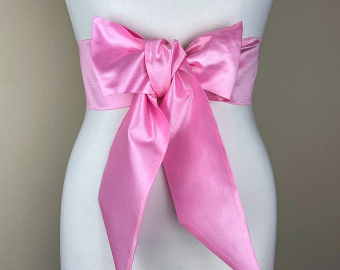 Crisp Taffeta Sash in Candy Pink, Taffeta Bow Belt, Pink Taffeta Sash, Barbie Pink Sash, Candy Pink Sash Belt, Taffeta Belt, Satin Swank