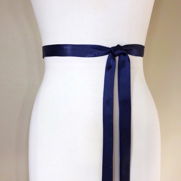 Extra Narrow Navy Sash, Navy Satin Sash Belt, Skinny Sash Belt, Narrow Navy Sash, Thin Sash Belt, Satin Navy Sash Belt, Satin Swank