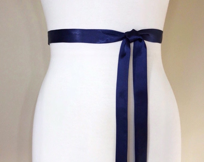 Extra Narrow Navy Sash, Navy Satin Sash Belt, Skinny Sash Belt, Narrow Navy Sash, Thin Sash Belt, Satin Navy Sash Belt, Satin Swank