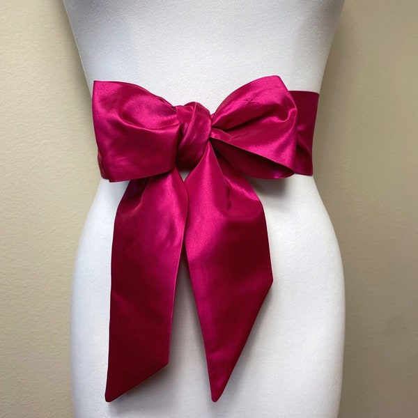 Crisp Taffeta Sash in Vivid Raspberry (MORE COLORS AVAILABLE), Taffeta Bow Belt, Formal Dress Sash, Raspberry Pink Sash Belt, Satin Swank