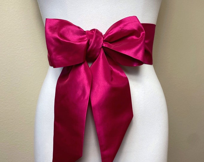 Crisp Taffeta Sash in Vivid Raspberry (MORE COLORS AVAILABLE), Taffeta Bow Belt, Formal Dress Sash, Raspberry Pink Sash Belt, Satin Swank