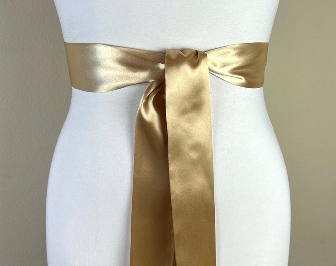 Pale Gold Sash, Narrow Gold Satin Sash Belt, Bridesmaid Sash, Gold Wedding Dress Sash, Gold Bridal Sash, Wedding Gown Sash, Satin Swank